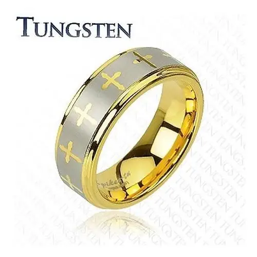Tungsten pierścionek - obrączka ze wzorem krzyża - rozmiar: 69 Biżuteria e-shop