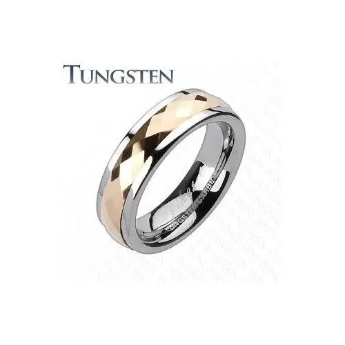 Tungsten pierścionek - ruchomy środkowy pas z różowym złotem - rozmiar: 59 Biżuteria e-shop
