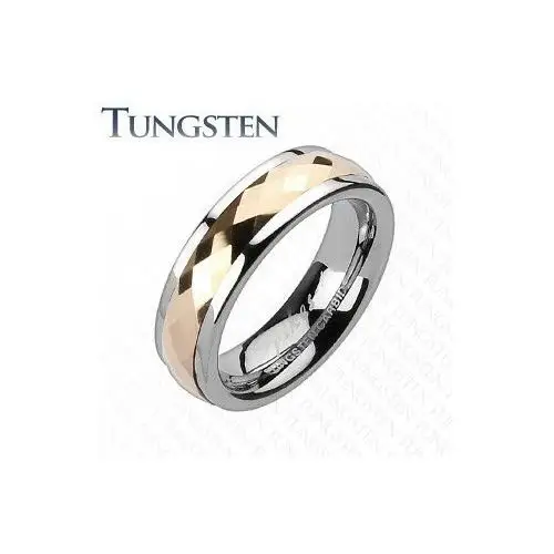 Tungsten pierścionek - ruchomy środkowy pas z różowym złotem - Rozmiar: 49