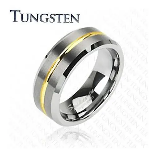 Tungsten pierścionek z paskiem w złotym kolorze, 8 mm - Rozmiar: 62, D7.18