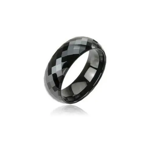 Tungsten pierścionek z wolframu, fasetowany, czarny, wzór disco - Rozmiar: 67