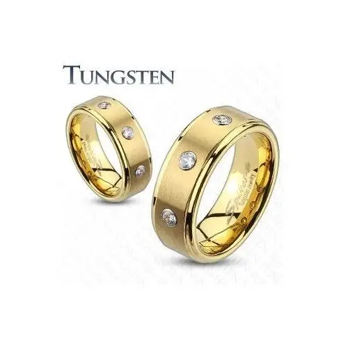Tungsten pierścionek ze szlifowanym pasem i trzema cyrkoniami - rozmiar: 64, szerokość: 8 mm Biżuteria e-shop