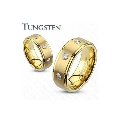 Tungsten pierścionek ze szlifowanym pasem i trzema cyrkoniami - szerokość: 6 mm, rozmiar: 67 Biżuteria e-shop