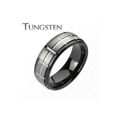 Tungsten szlifowana obrączka, czarne krawędzie - Rozmiar: 57, kolor czarny
