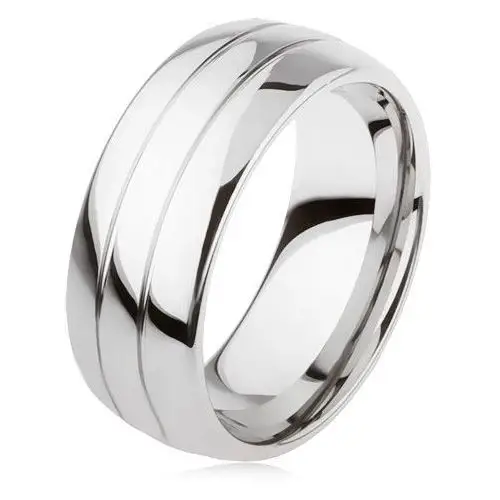 Tungstenowy gładki pierścionek, delikatnie wypukły, błyszcząca powierzchnia, dwa nacięcia - rozmiar: 62 Biżuteria e-shop