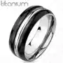 Biżuteria e-shop Tytanowa obrączka srebrnego koloru - czarne krawędzie, środkowy pasek srebrnego koloru, 8 mm - rozmiar: 62 Sklep