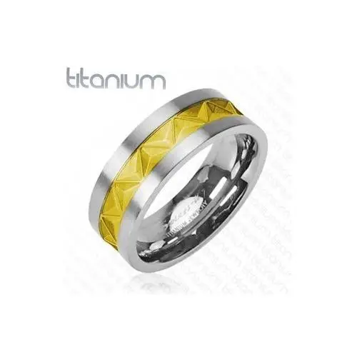 Biżuteria e-shop Tytanowa obrączka srebrno - złoty wzór - rozmiar: 67