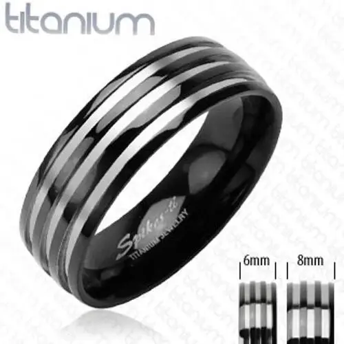 Biżuteria e-shop Tytanowa obrączka - z trzema srebrnymi prążkami, czarna - rozmiar: 68