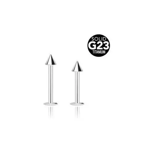 Tytanowy piercing do brody i wargi w srebrnym kolorze - lśniący grot na końcu - Wymiary: 1,2 mm x 8 mm x 3 mm, C12.17