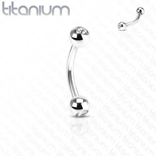 Biżuteria e-shop Tytanowy piercing srebrnego koloru, zagięty pręt i kuleczki z bezbarwnymi cyrkoniami - wymiary: 1,2 mm x 6 mm x 3 mm