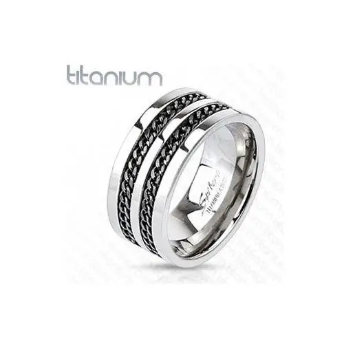 Tytanowy pierścionek - czarne łańcuszki - rozmiar: 64 Biżuteria e-shop