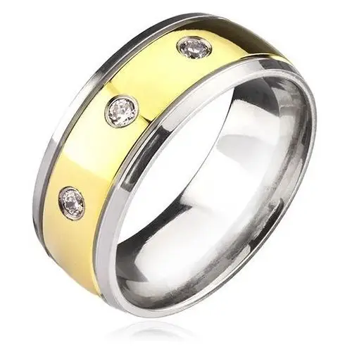Tytanowy pierścionek - dwukolorowy z cyrkoniami - Rozmiar: 67