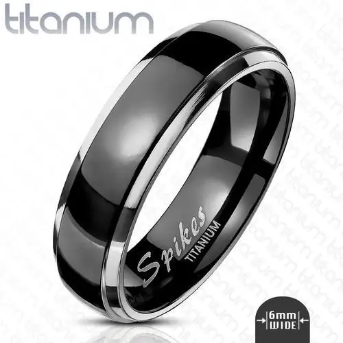 Tytanowy pierścionek - gładki pierścionek z wypukłym czarnym środkiem i srebrnymi krawędziami, 6 mm - rozmiar: 52 Biżuteria e-shop