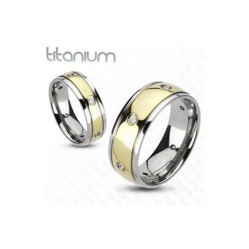 Biżuteria e-shop Tytanowy pierścionek z cyrkoniami, dwukolorowy - rozmiar: 49