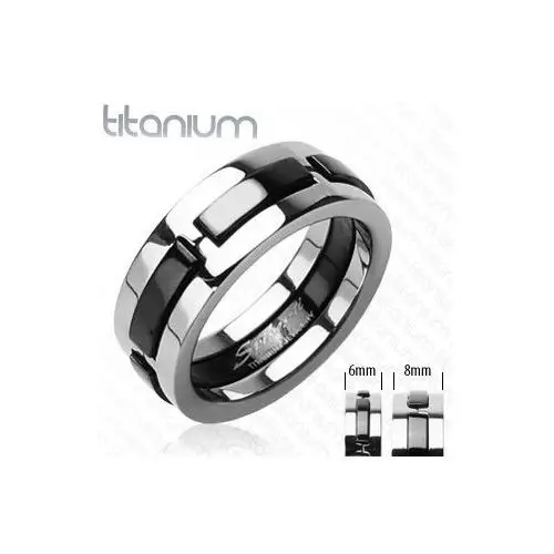 Biżuteria e-shop Tytanowy pierścionek z czarnymi wystającymi pasami - rozmiar: 60