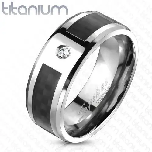 Biżuteria e-shop Tytanowy pierścionek z kratką i cyrkonią - rozmiar: 62