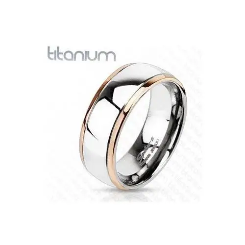 Biżuteria e-shop Tytanowy pierścionek z krawędziami miedzianego koloru i środkiem srebrnego koloru - rozmiar: 70