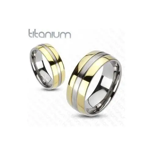 Tytanowy pierścionek - złota i srebrna kombinacja - rozmiar: 50 Biżuteria e-shop