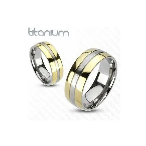 Tytanowy pierścionek - złota i srebrna kombinacja - Rozmiar: 49, F9.19