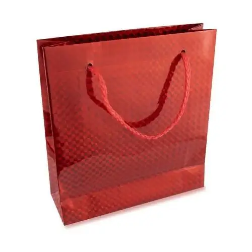 Upominkowa torebka z papieru - holograficzna, czerwona, błyszcząca powierzchnia, G29.04