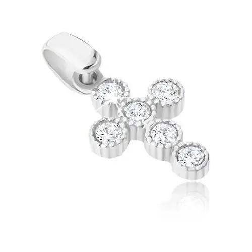 Biżuteria e-shop Wisiorek w białym złocie - mały karbowany krzyżyk z cyrkoniami w kółeczkach