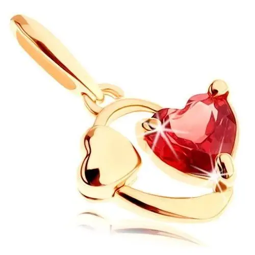 Biżuteria e-shop Wisiorek w żółtym 14k złocie - zarys owalu z serduszkiem i czerwonym granatem