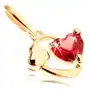 Biżuteria e-shop Wisiorek w żółtym 14k złocie - zarys owalu z serduszkiem i czerwonym granatem Sklep