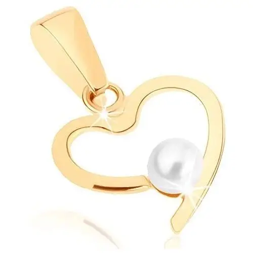 Biżuteria e-shop Wisiorek z żółtego 9k złota - cienki zarys serca, okrągła perełka białego koloru