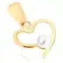 Biżuteria e-shop Wisiorek z żółtego 9k złota - cienki zarys serca, okrągła perełka białego koloru Sklep