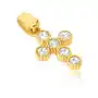 Wisiorek z żółtego złota 14k - krzyżyk z okrągłymi cyrkoniami w koszyczkach Biżuteria e-shop Sklep