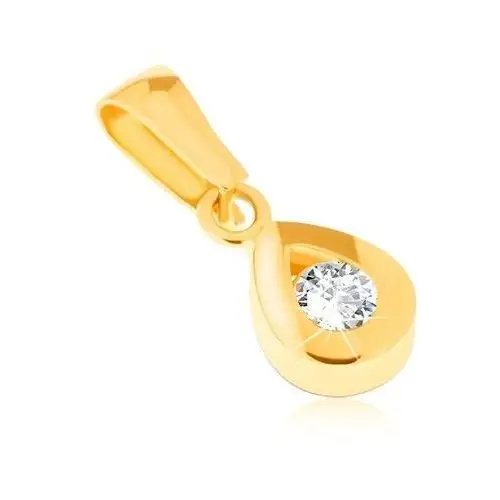 Biżuteria e-shop Wisiorek z żółtego złota 14k - lśniące kontury łezki, okrągły przezroczysty kamyczek