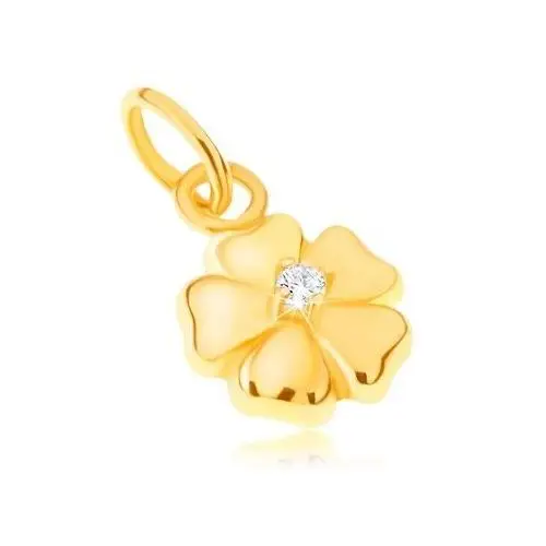 Biżuteria e-shop Wisiorek z żółtego złota 14k - lśniący kwiat o pięciu płatkach z kamyczkiem