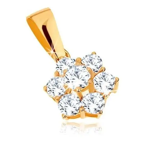 Biżuteria e-shop Wisiorek z żółtego złota 9k - błyszczący cyrkoniowy przezroczysty kwiatek