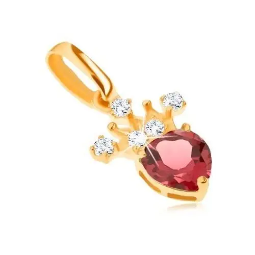 Biżuteria e-shop Wisiorek z żółtego złota 9k, cyrkoniowa korona, czerwony serduszkowy granat