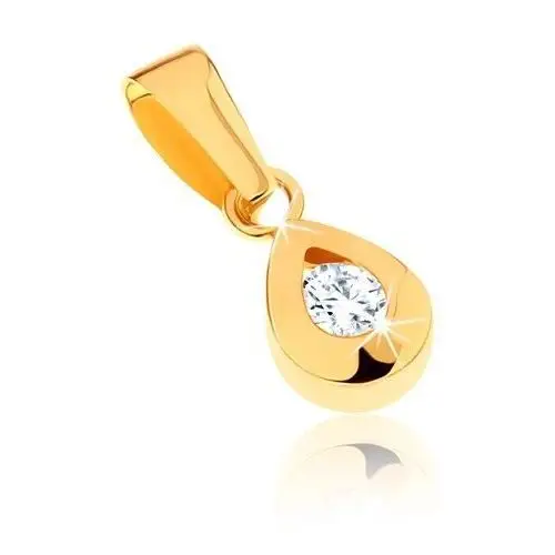Wisiorek z żółtego złota 9k - łezka z okrągłą przezroczystą cyrkonią na środku Biżuteria e-shop