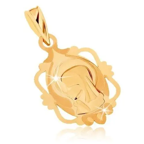 Wisiorek z żółtego złota 9k - medalik z maryją panną w ozdobnej ramce Biżuteria e-shop
