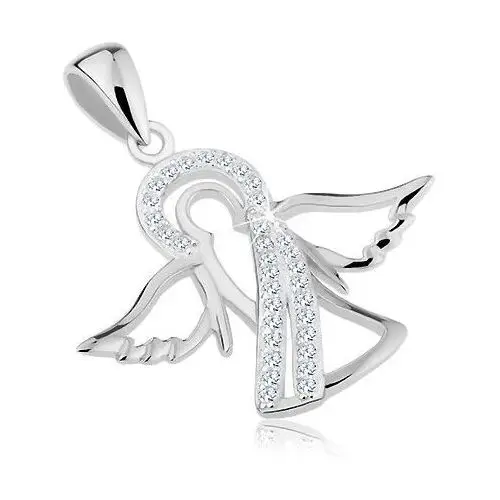 Wisiorek ze srebra 925, lśniący kontur aniołka, przejrzyste cyrkoniowe pasy Biżuteria e-shop