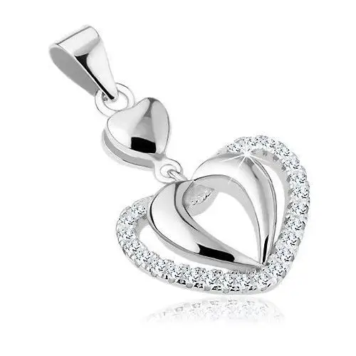 Biżuteria e-shop Wisiorek ze srebra 925, podwójny kontur serca, pasy przezroczystych cyrkonii
