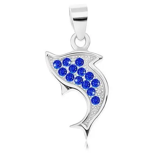 Wisiorek ze srebra 925, rodowany, zarys skaczącego delfina, niebieskie cyrkonie Biżuteria e-shop