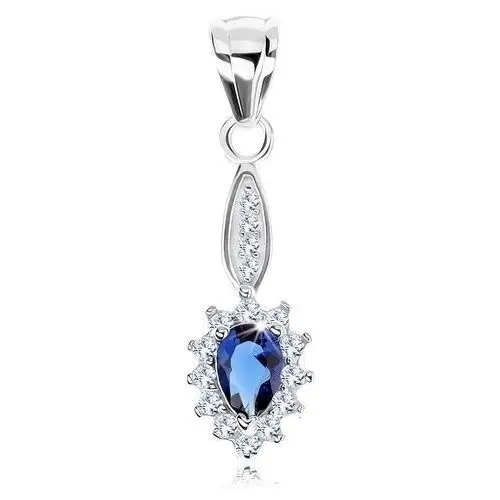 Wisiorek ze srebra 925, wąski owal, niebieska cyrkoniowa łza, błyszcząca obwódka Biżuteria e-shop