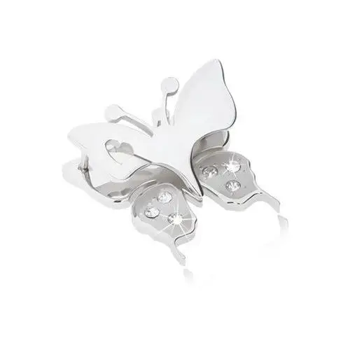 Biżuteria e-shop Wisiorek ze stali chirurgicznej - motyl z wycięciem w kształcie serduszka na skrzydłach, przezroczyste cyrkonie
