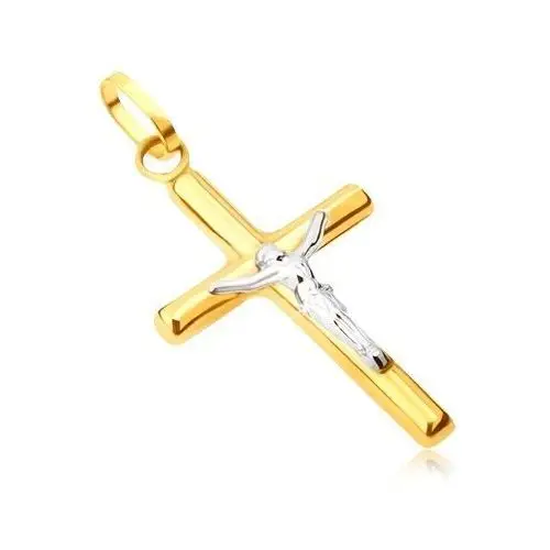 Wisiorek ze złota 14k - lśniący krzyż łaciński, ukrzyżowany chrystus z białego złota Biżuteria e-shop