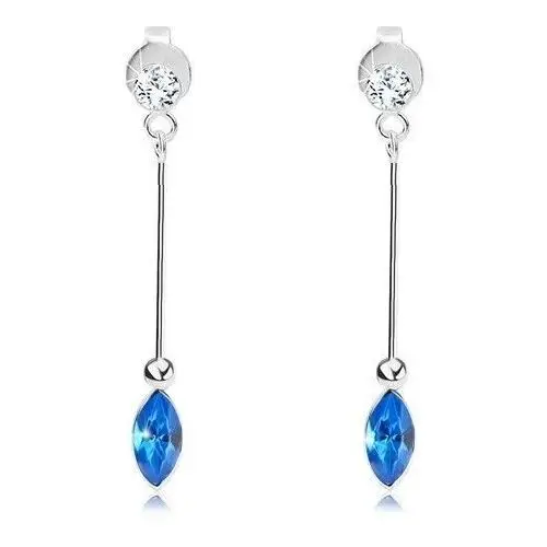 Biżuteria e-shop Wiszące kolczyki, srebro 925, bezbarwny okrągły i ciemnoniebieski ziarenkowy swarovski kryształ