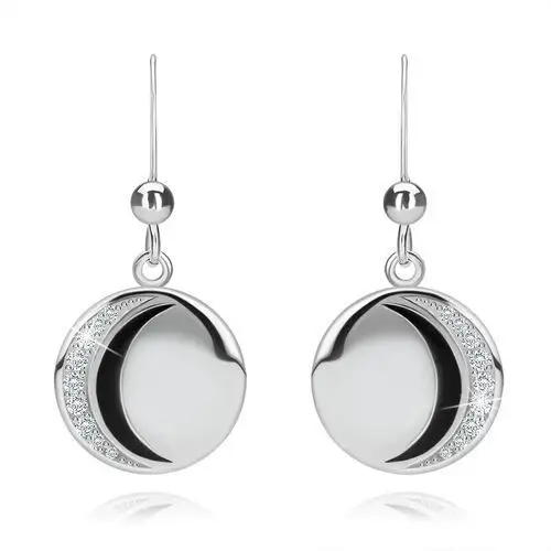 Wiszące kolczyki ze srebra 925 - okrąg, czarny półksiężyc, cyrkoniowy zarys, bigiel Biżuteria e-shop