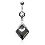 Wiszący stalowy piercing do pępka - czarny agat w kształcie rombu, okrągła cyrkonia Biżuteria e-shop Sklep