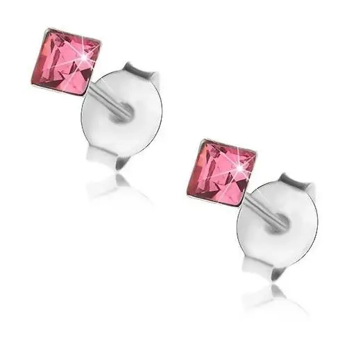 Wkręty, srebro 925, kwadratowy kryształek w różowym odcieniu, 3 mm, I39.10