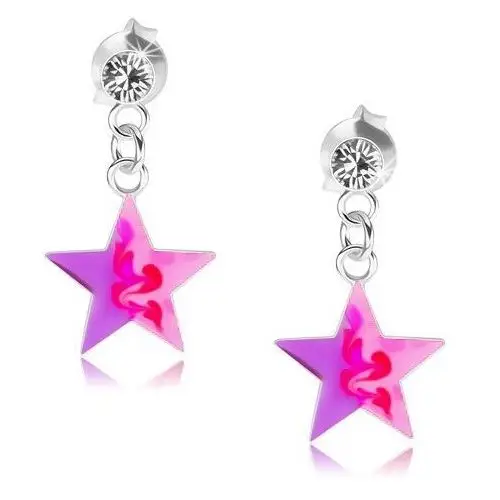 Biżuteria e-shop Wkręty, srebro 925, przezroczysty kryształ, różowo-fioletowa gwiazdeczka