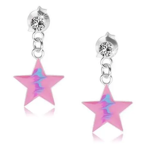Wkręty, srebro 925, różowa gwiazda, niebieski zygzakowy wzór, kryształ Biżuteria e-shop