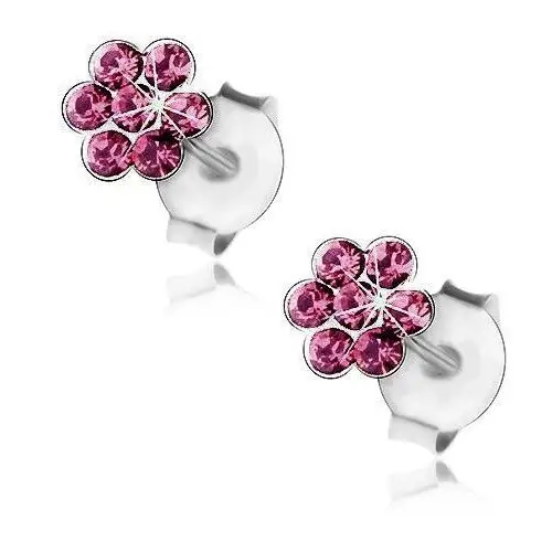 Wkręty ze srebra 925, kwiatek z bordowych kryształków Biżuteria e-shop