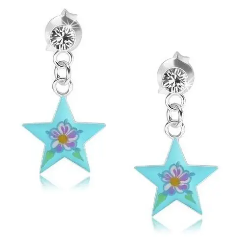 Wkręty ze srebra 925, lśniąca niebieska gwiazda, kolorowy kwiatek, kryształ Biżuteria e-shop